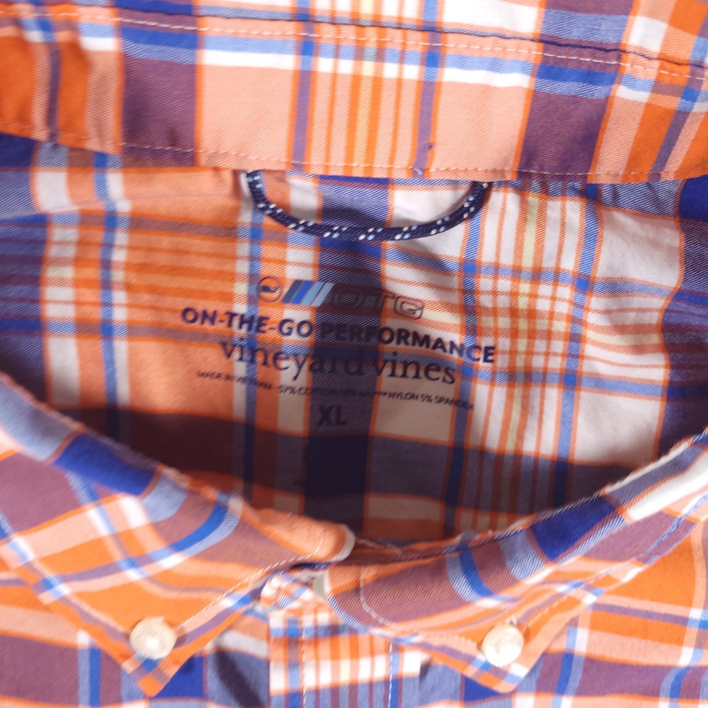 Vineyard Vines Shirt Mens XL Orange Blue Plaid On-The-Go Performance Button Down - Picture 4 of 11